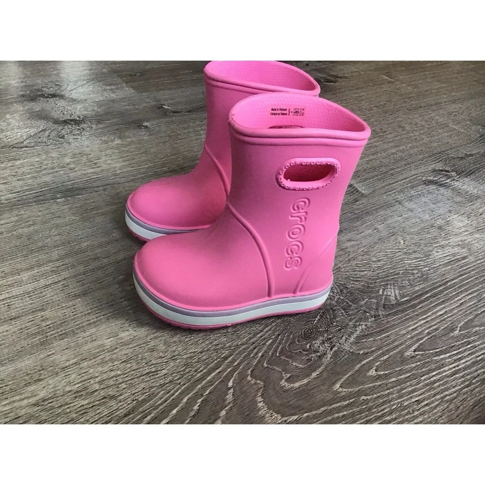 Crocs Handle It Kids Rain Boots toddler size 6 C6 Vibrant Pink Rubber Handles